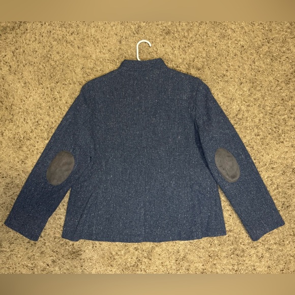 L.L. BEAN Stonington Gray Blue Herringbone Italian Tweed Jacket Elbow Patches L - Picture 10 of 11